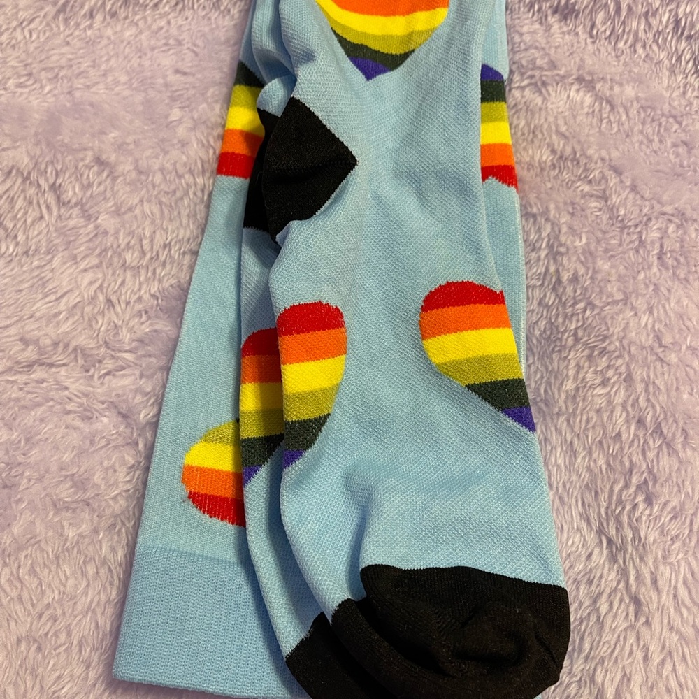 Blue Heart Pattern women’s compression Socks - Rainbow Hearts. New! Size L/XL - Picture 4 of 5